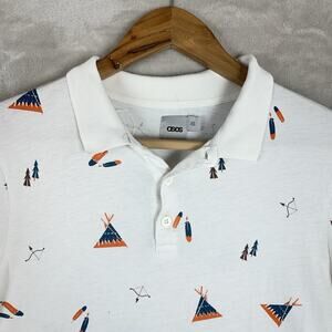 ASOS White Western Themed Polo Shirt Men's XS 90s Preppy Fun *flaw*